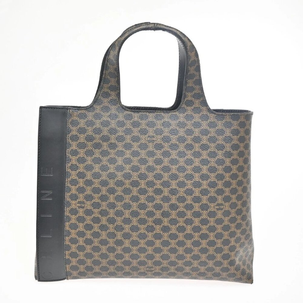 CELINE Logo Macadam Pattern Handbag PVC Leather Brown GHW Italy 63CA648